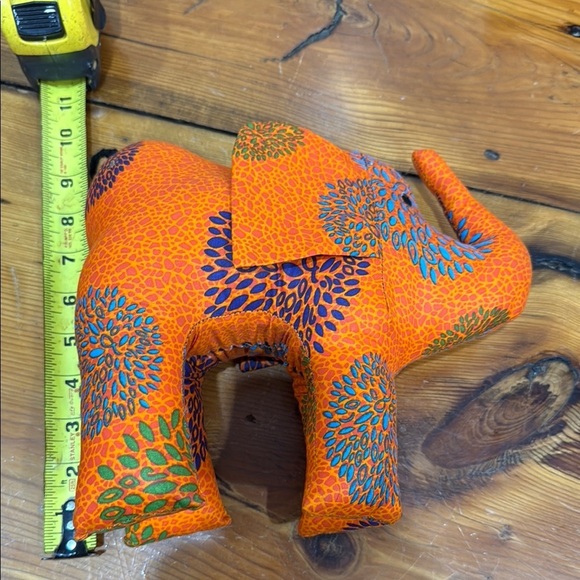 Handmade Orange and Blue Elephant Decor Accent Stuffed Animal Plush Toy - Picture 8 of 8